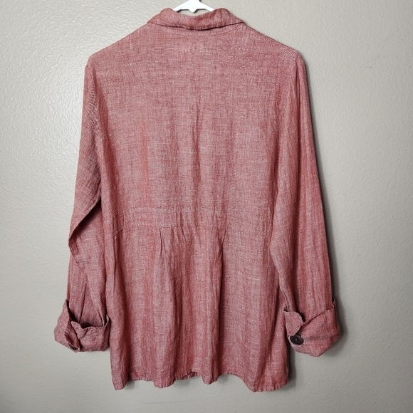 Flax Womens 100% Linen Red Lightweight Lagenlook Buttonfront Jacket-Size S - Picture 6 of 7